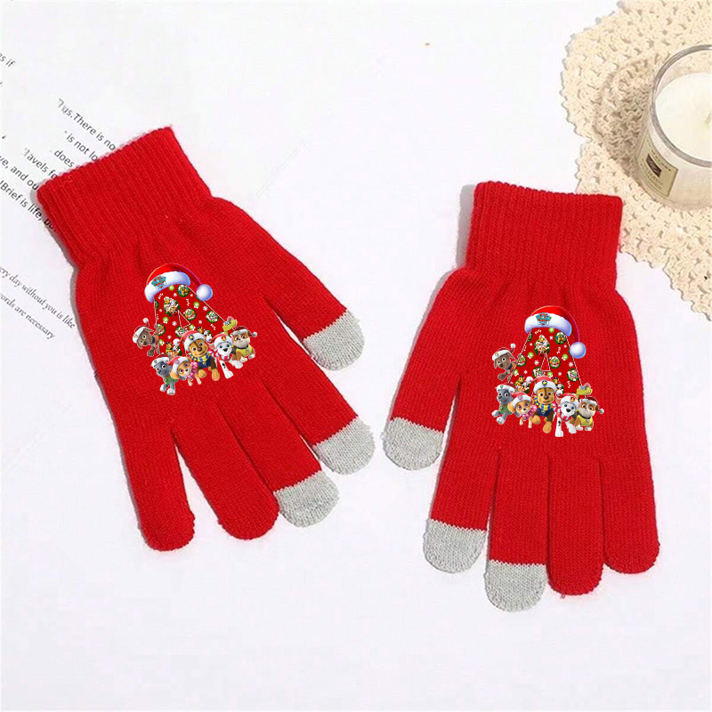 Kids Outdoor Movies - ถุงมือพาวพาโทรลแบบใหม่สำหรับเด็กชายและเด็กหญิง อุปกรณ์กันหนาวสำหรับกิจกรรมกลางแจ้ง ลายการ์ตูนคริสต์มาสและตัวอักษร ถุงมือหน้าจอสัมผัส ของขวัญสำหรับเด็ก