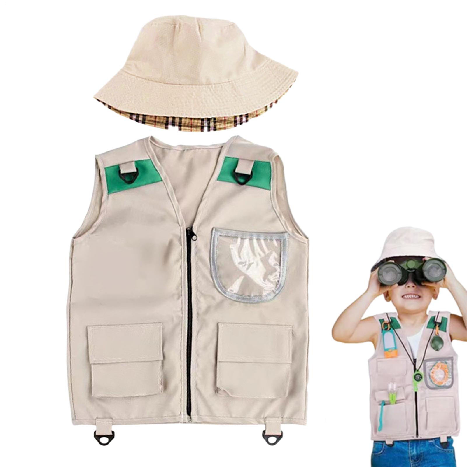 Kids Outdoor Adventure Kit - ชุดนักสำรวจกลางแจ้งสำหรับเด็ก Safari, ชุดเสื้อกั๊กและหมวก, การผจญภัยในธรรมชาติในสวนหลังบ้าน, ชุดแต่งกายที่ซักได้สำหรับเด็กชายและเด็กหญิง