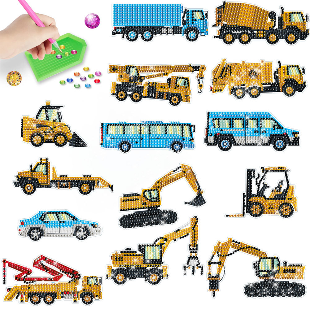 Kids Outdoor Excavator - ชุดสติกเกอร์เพชรภาพวาดการ์ตูนรถวิศวกรรม ชุดงานฝีมือปักเพชร DIY สำหรับเด็ก รถขุด รถต่างๆ