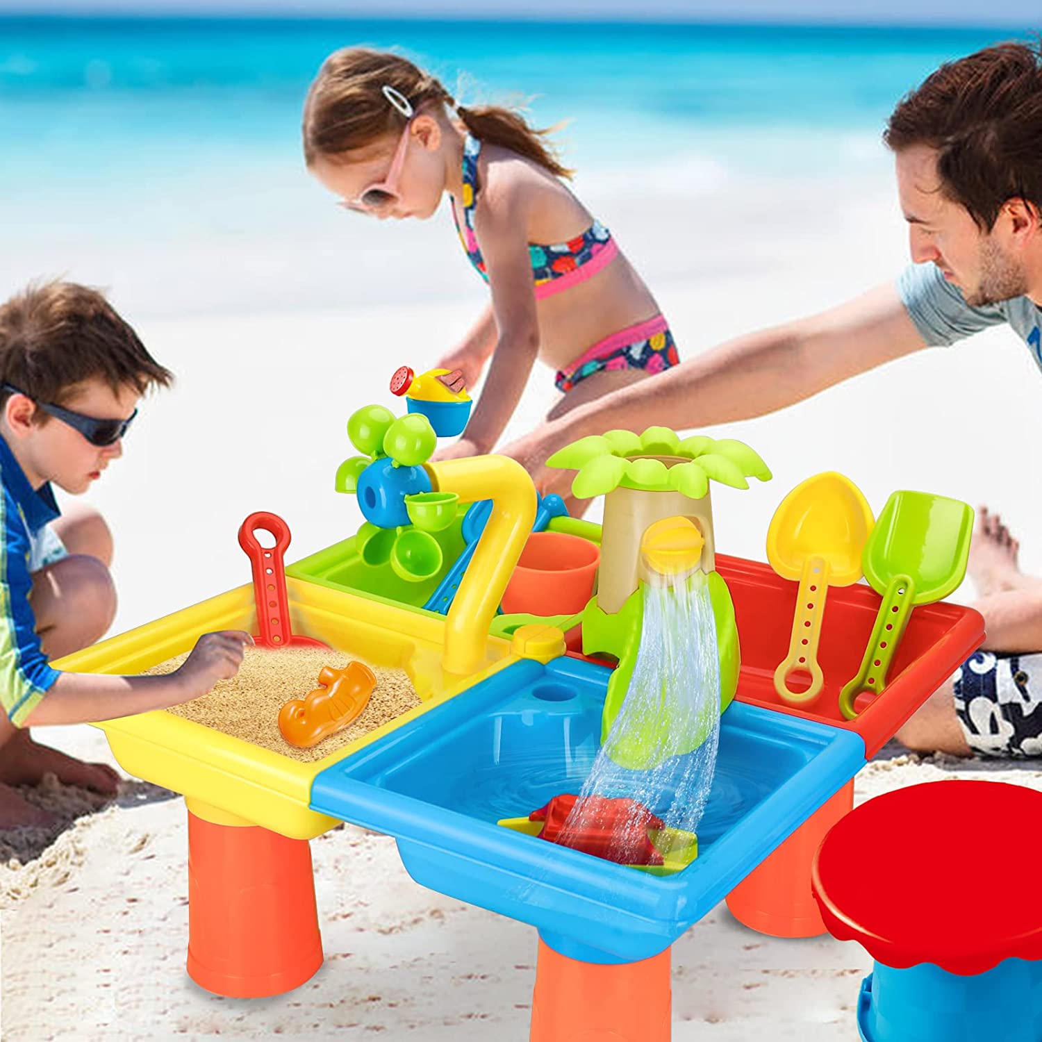 Kids Outdoor Water Play - ของเล่นสำหรับเด็กเล่นทรายบนโต๊ะชายหาดชุดของเล่นสำหรับเล่นเกมกลางแจ้งเครื่องมือขุดทรายสำหรับเด็กเล่นบนโต๊ะชายหาดชุดของเล่นสำหรับเป็นของขวัญสำหรับเด็ก