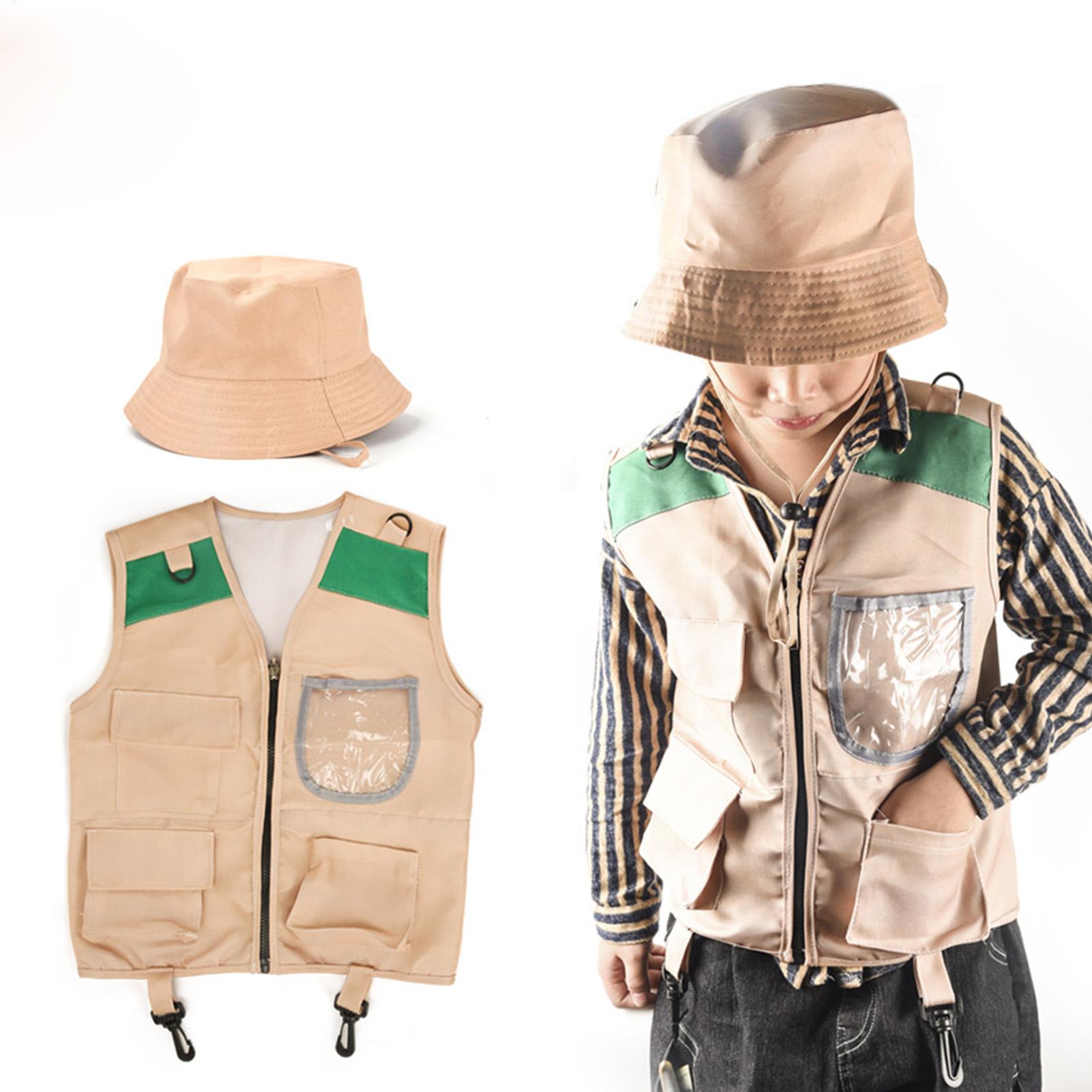 Kids Outdoor Adventure Kit - ชุดหมวกและเสื้อกั๊กนักสำรวจสำหรับเด็ก ชุดเครื่องแต่งกายสำหรับเล่นบทบาทผจญภัยกลางแจ้ง ชุดเสื้อกั๊กผจญภัยสำหรับเด็กสำหรับตกปลา ตั้งแคมป์ และเดินป่า