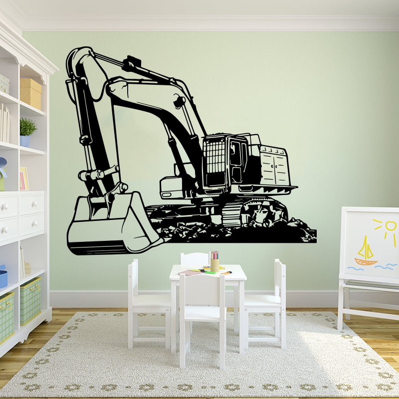 Kids Outdoor Excavator - ขนาดใหญ่อุปกรณ์หนักExcavator Diggerสติ๊กเกอร์ติดผนังเด็กเนอสเซอรี่การ์ตูนอาคารรถบรรทุกก่อสร้างรูปลอกผนังห้องเด็กเล่น