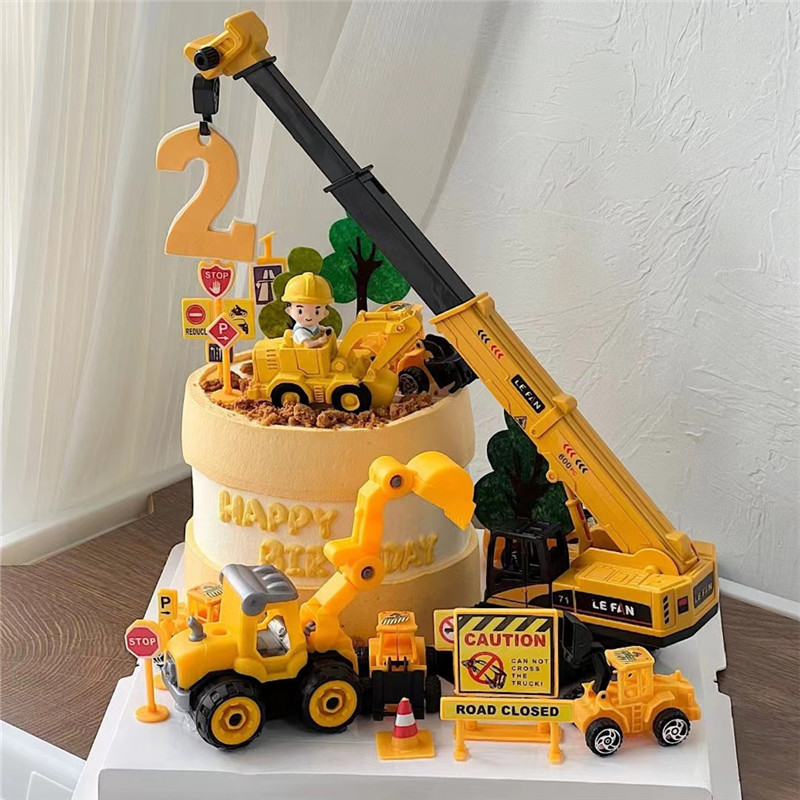 Kids Outdoor Excavator - Excavator Crane รถแทรกเตอร์เค้ก Topper วิศวกรรมการก่อสร้างเค้กวันเกิดตกแต่งเด็กทารกฝักบัว Boy