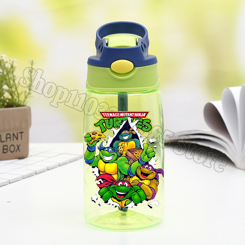 Kids Outdoor Ninja - เต่านินจา วัยรุ่น แก้วน้ำพลาสติกพร้อมหลอดดูด ลายการ์ตูน สำหรับเด็กผู้ชาย แก้วน้ำกีฬากลางแจ้ง
