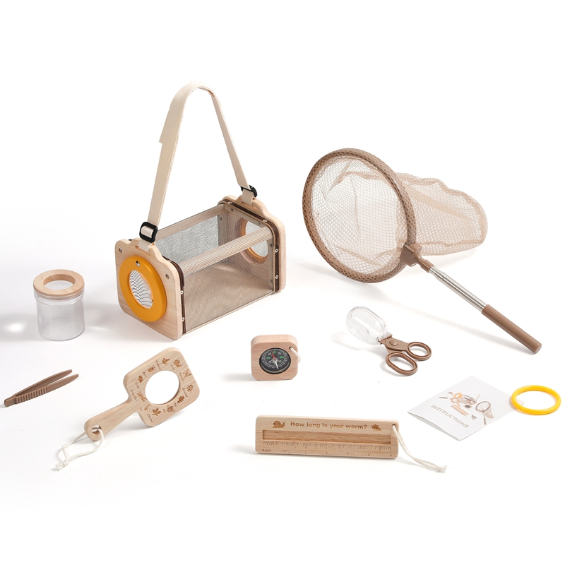 Kids Outdoor Adventure Kit - ชุดสำรวจกลางแจ้งสำหรับเด็ก ชุดสำรวจแมลงและใบไม้ ของเล่นเสริมพัฒนาการแบบมอนเตสซอรี่ ของเล่นไม้สำหรับเด็ก ชุดเกมผจญภัยในป่า ของขวัญสำหรับเด็กเล็ก