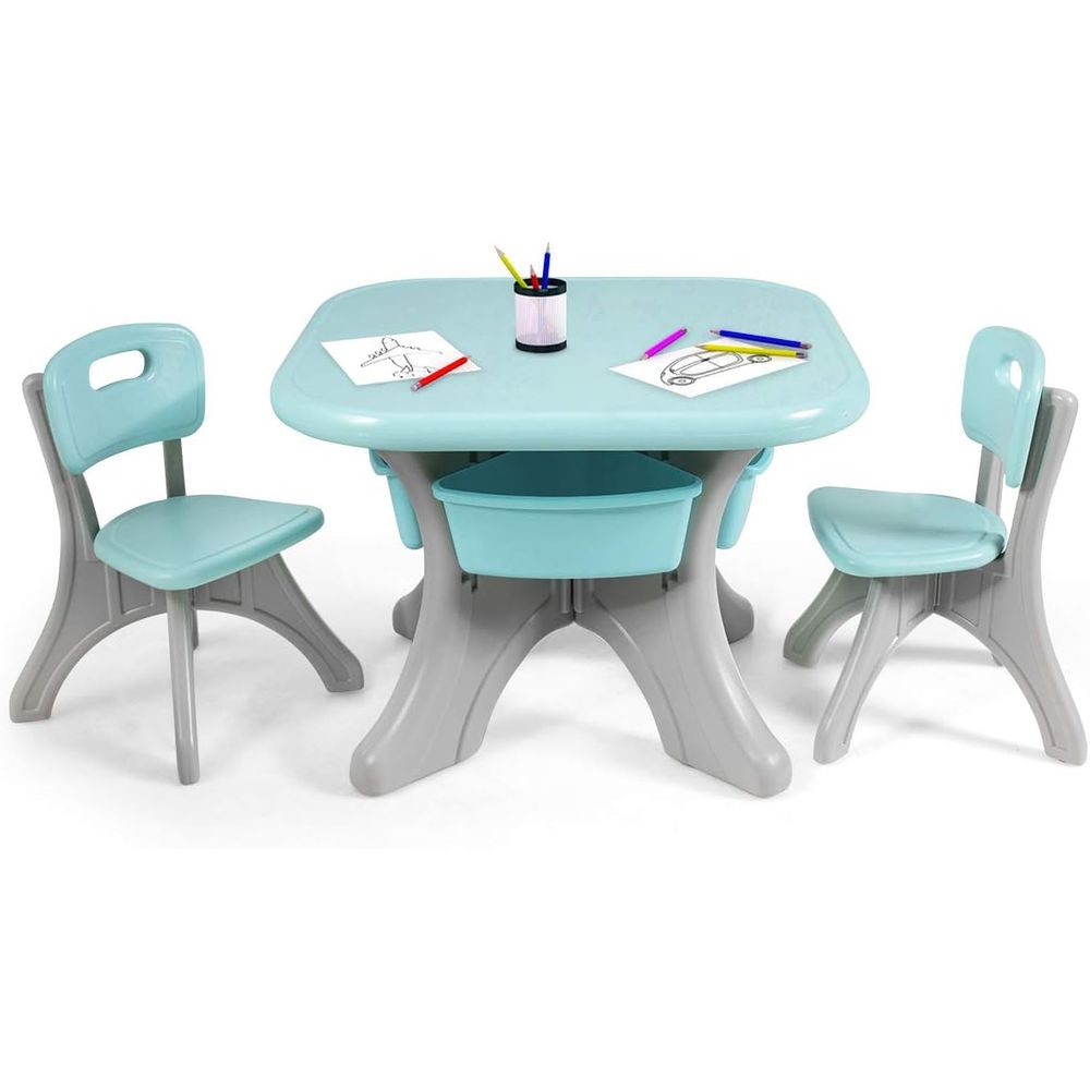 Kids Outdoor Chair And Table - โต๊ะและเก้าอี้สำหรับเด็ก ชุดโต๊ะกิจกรรม 3 ชิ้น พร้อมกล่องเก็บของแบบถอดได้ 4