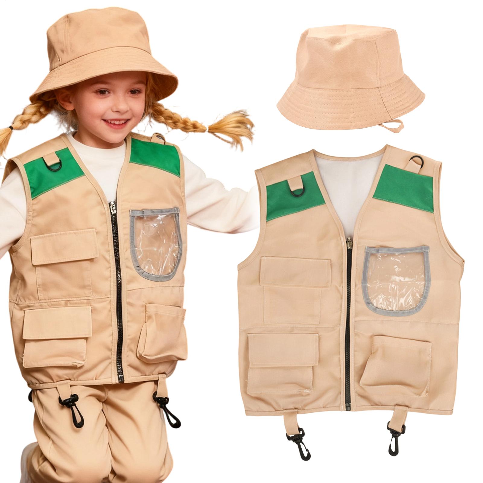 Kids Outdoor Adventure Kit - ชุดนักสำรวจซาฟารีสำหรับเด็ก ชุดเล่นบทบาทผจญภัยกลางแจ้ง เสื้อกั๊กและหมวกนักสำรวจสำหรับเด็กชายและเด็กหญิง สำหรับตกปลาและตั้งแคมป์