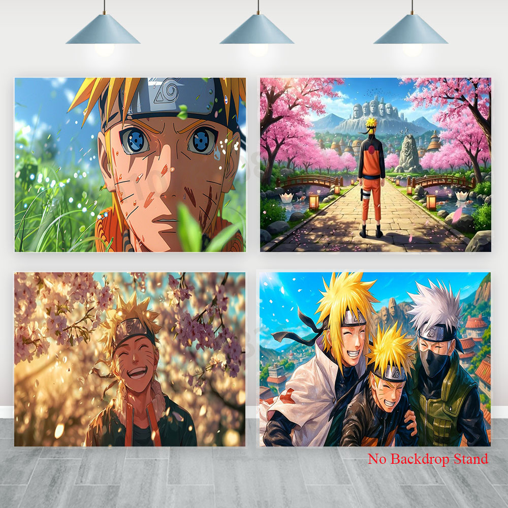 Kids Outdoor Movies - ฉากหลังนารูโตะ แบนเนอร์สำหรับเด็กผู้ชาย ตกแต่งงานวันเกิดกลางแจ้ง ลายอนิเมะสุดฮิต ผ้าไวนิลโพลีเอสเตอร์