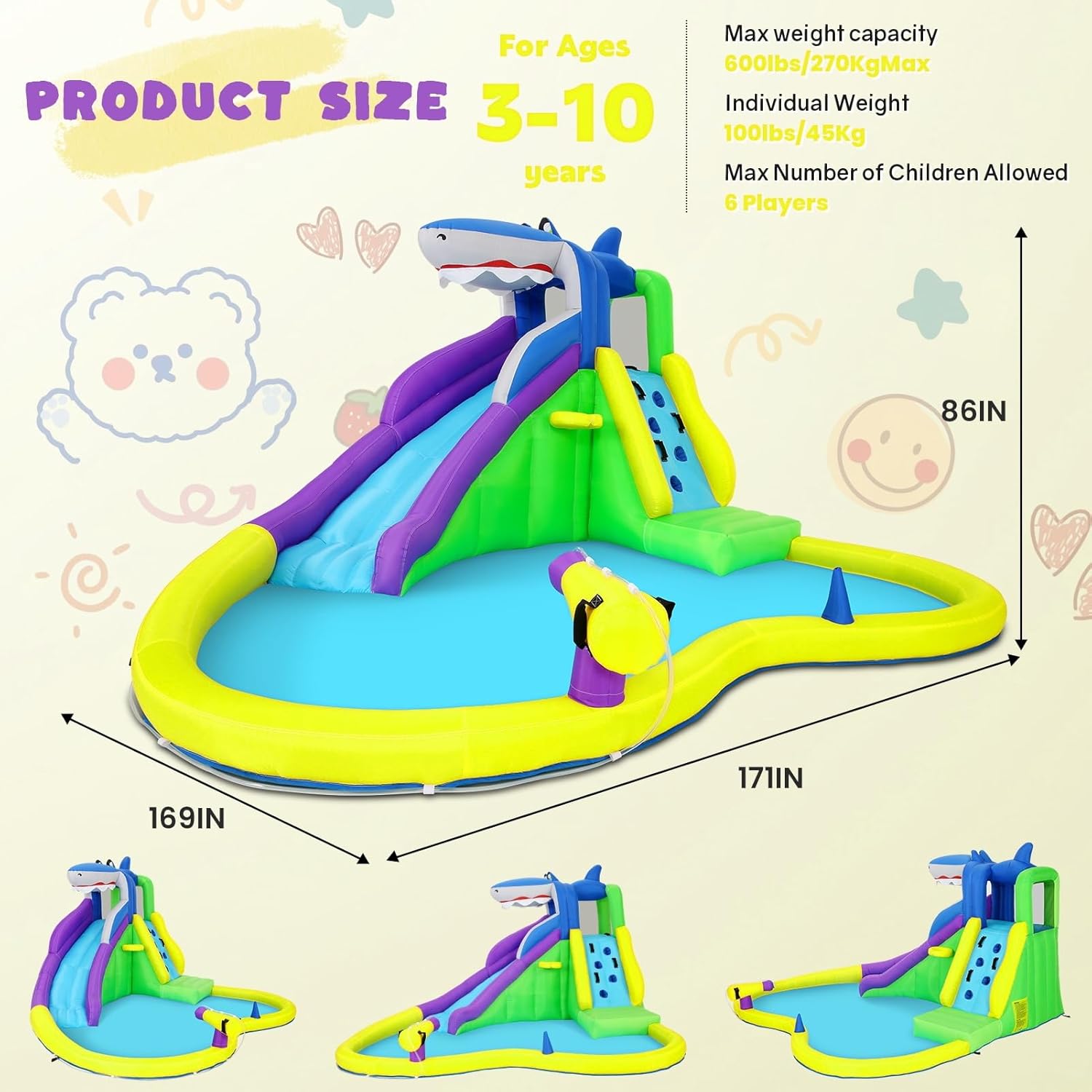 บ้านลมเป่าลมขนาด 13x14 ฟุต พร้ - Kids Outdoor Water Play บทวิจารณ์และราคา